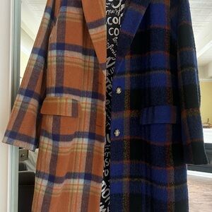 Desigual Women's Sevilla Color Block Tartan Plaid Wool Blend coat 🧥